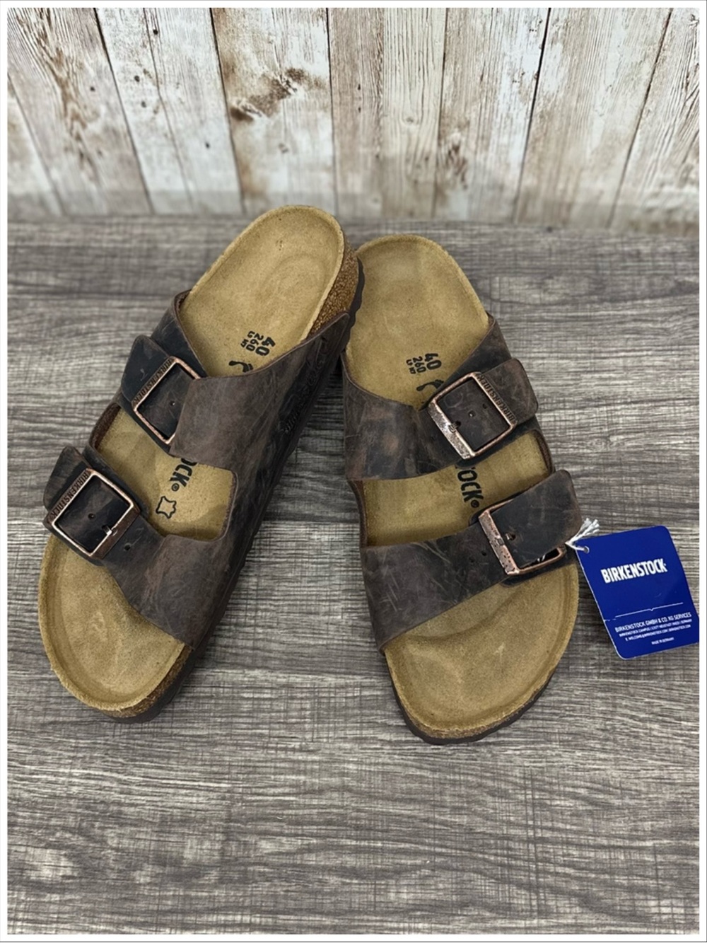 Birkenstock Arizona Antique Brown Distressed Leather Sandals NWT ~ Size 40
